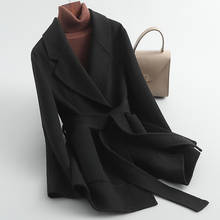 2020 осенне-зимнее пальто с отложным воротником, Женская шерстяная куртка в Корейском стиле, Casaco Feminino, кашемировая верхняя одежда с карманами на поясе для женщин 2024 - купить недорого