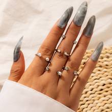 Humenin conjunto de anéis de dedo abertos feminino, conjunto com 5 peças da moda, cor prata, ajustável, joia com articulações de pérola 2024 - compre barato