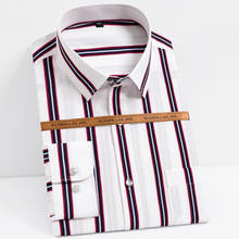 Camisa masculina listrada macia e suave, camisa de manga longa com listras em stretch com bolso para trabalho de negócios e escritório 2024 - compre barato