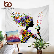 BeddingOutlet Beautiful Girl Tapestry Butterfly Wall Hanging Colorful Home Decor Microfiber Floral Bedding Flat Sheet Dropship 2024 - buy cheap