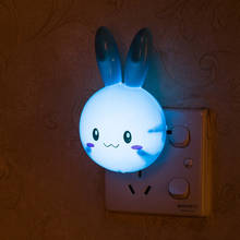 Lâmpada noturna led com desenho de coelho, 3 cores, interruptor, luz de parede, tomada eu e us, lâmpada de cabeceira para crianças, presentes para bebês