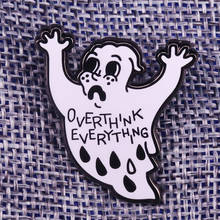Эмалевая булавка Overthink All Ghost, брошь с тревогой, значок с черепом, значок ужаса, подарок на Хэллоуин 2024 - купить недорого