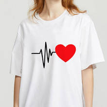Camiseta com estampa de coração light wave, camiseta feminina solta de manga curta casual, gola redonda, blusas de verão femininas 2024 - compre barato