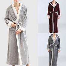 Autumn Winter Flannel Bathrobe Men Long Sleeve Hooded Dressing Gown Maxi Bathrobe kimono Men Bath Robes Sleepwear pijama hombre 2024 - buy cheap
