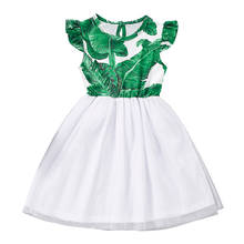 Green Toddler Girl Plant Print Tulle Princess Dress Clothes Summer Kid Girls Baby Girl Summer Clothing 2024 - купить недорого