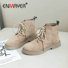 ENMAYER Faux Suede 2019 Winter Boots Women Square Heel Lace-Up Motorcycle Boots Round Toe Platform Boots Shoes Woman Size 34-39 2024 - buy cheap