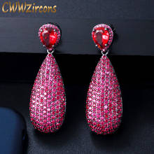 CWWZircons Luxury Micro Cubic Zirconia Paved Unique Black Gold Color Hot Pink Red Big Dangle Drop Party Earrings for Women CZ592 2024 - buy cheap