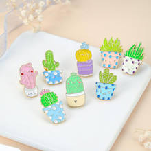 Timlee X146 Cartoon Cute Drop Oil  Cactus Potted Plant Aloe Metal  Brooch Pins,Fashion Jewelry Wholesale 2024 - buy cheap