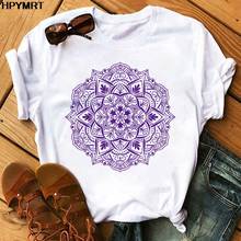 2020 nova camisa de t feminina casual moda camiseta bonita mandala impressão solta manga curta elástico esticado estética tshirt topo 2024 - compre barato