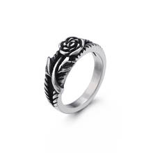 Cor do ouro anéis de aço inoxidável para as mulheres na moda rosa flor dedo anéis anillos mujer casamento bandas jóias presente 2024 - compre barato