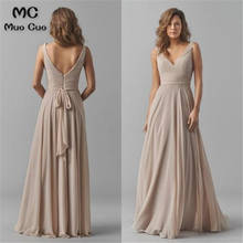 Mocuo Bridesmaid Dresses Long Wedding Party Dress Double V Neck Pleat Sleeveless Long Chiffon Bridesmaid Dress 2024 - buy cheap