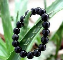 Fashion jewelry  REAL NATURAL 8MM BLACK Gems Round elastic bracelet 7.5''  jade 2024 - buy cheap