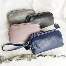 Unisex Genuine Leather Handbag 3 zipper pocket Lichee Cowhide Clutch Phone Bag Simple Coin Purse Hand Strap Fashion Money Wallet 2024 - buy cheap