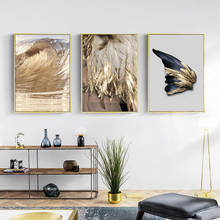 Carteles e impresiones de plumas doradas de arte abstracto de estilo nórdico moderno, pintura en lienzo, imágenes de pared, pasillo, decoración artística para la pared del hogar 2024 - compra barato