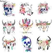 Pulaqi Skull Punk Rock Heat Transfer Vinyl Patches Iron on Transfer for Clothes Stripe Thermo Sticker Iron on Patches Stripe DIY 2024 - buy cheap