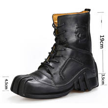 Bota masculina couro legítimo de vaca artesanal, botas estilo militar de combate, gótico, punk para o deserto, botas táticas 2024 - compre barato