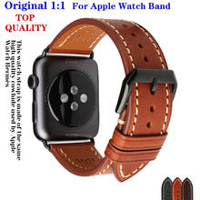 Ремешок для часов Apple Watch 44 мм 40 мм 42 мм 38 мм Series 6 SE 5 4 3, кожаный браслет для Аксессуары для iWatch 2024 - купить недорого