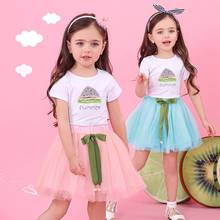 Girls Clothing Sets 2020 Brand Children Clothes Summer Printed Shirt Short Sleeve T-shirt+Skirts Bow Suits 2Pcs Princess Dress 2024 - buy cheap