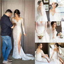 Винтажное белое кружевное свадебное платье из двух частей, свадебное платье с юбкой-годе и съемной юбкой, свадебные платья для невесты с длинным рукавом и Боковым Разрезом 2024 - купить недорого