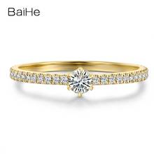 BAIHE-Anillo de boda de oro amarillo de 14 quilates con diamantes naturales, joyería fina, redonda, 0,26 quilates, H/SI 2024 - compra barato