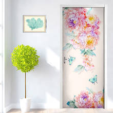 Современные свежие розы бабочки обои наклейки на стену ПВХ самоклеющиеся съемные 3D наклейки на дверь настенная дверь для спальни Декор постер 2024 - купить недорого