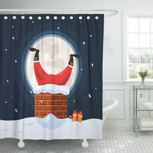 Cortina de ducha impermeable con diseño divertido de Papá Noel, visillo de baño con diseño de dibujos animados de Feliz Navidad en la chimenea de la luna llena, color azul y rojo 2024 - compra barato