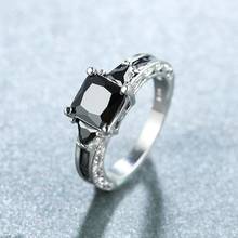 Fashion Black Cubic Zircon Rings for Women Crystal Promise Wedding Engagement Couple Ring Silver Color Luxury Party Jewelry Gift 2024 - buy cheap