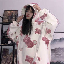 Harajuku Bear Printed Hooded Hoodie Loose Long Sleeve Ulzzang Hoodie Streetwear Females Cute Animal Print Hoodie Funny Tops Girl 2024 - buy cheap