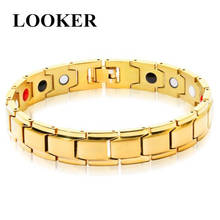 Looker pulseira de aço inoxidável, ímã saudável masculina joias de energia magnética terapia de dia dos pais presente 2024 - compre barato