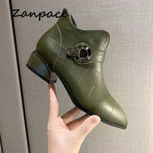 Zanpace mulheres plataforma saltos botas 2020 moda apontou toe couro pu sapatos inverno manter quente tornozelo botas zip sapatos de salto grosso 2024 - compre barato