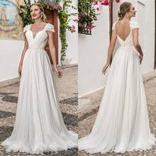 vestido de noiva Square Collar Chiffon Skirt With Beading Sashes Backless A-line Wedding Dresses 2021 Cap Sleeve Bride Dress 2024 - buy cheap
