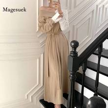 Женское длинное платье с высокой талией, однотонное ТРАПЕЦИЕВИДНОЕ ПЛАТЬЕ в Корейском стиле с V-образным вырезом, модель 12795 2024 - купить недорого