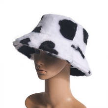 Winter Cow Leopard Print Faux Fur Plush Bucket Hats For Women Outdoor Warm Sun Hat Soft Velvet Fisherman Cap Lady Fashion Panama 2024 - buy cheap