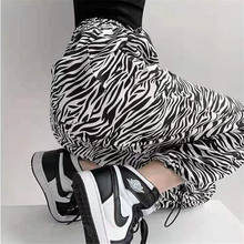 Harajuku joggers zebra imprimir calças casuais perna larga moletom calças femininas plus size calças de cintura alta streetwear 2024 - compre barato