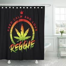 Reggae música slogan manter a calma e amor selo cortina de chuveiro tecido poliéster à prova d72 água 72x72 polegadas conjunto com ganchos 2024 - compre barato