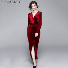 Winter Dresses Women V-Neck Vintage Velvet Dress Sexy High Spliy Evening Party Dresses Runway High Quality Robe Femme Vestidos 2024 - buy cheap