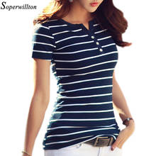 Blouses Femininas Elegant Striped Shirt Cotton Women 2022 Summer Short Long Sleeve V-neck Lady Top Shirt Blusas White Blue T01 2024 - buy cheap