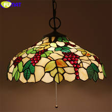 FUMAT Tiffany Red Grape Cherry Green Leaf Pendant Lamp Multi Color Stained Glass Hanging Light Fixture 16"  Handicaft Home Decor 2024 - buy cheap