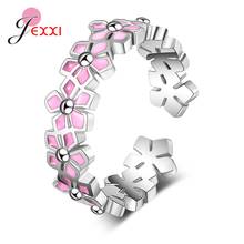 Trendy Genuine 925 Sterling Silver Nice Pink Stackable Flowers Adjustable Open Rings For Women Wholesale Trendy Female Jewelry 2024 - buy cheap