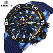 MEGIR Модные мужские s часы люксовый бренд наручные часы Спортивные кварцевые синие часы Мужские Водонепроницаемые силиконовые хронограф Relogio Masculino 2024 - купить недорого