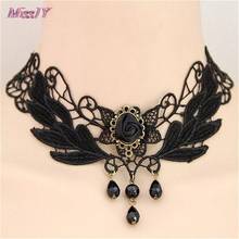 Chocker Jewelry Gem Decoration Women Gothic Punk Style Black Lace Beads Choker Collar Necklace 2024 - buy cheap