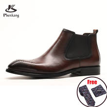 Phenkang-Botas de invierno para hombre, botines formales de cuero genuino, estilo Chelsea, zapatos de oficina, Slipon 2024 - compra barato