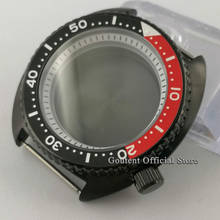 Goutent capa de relógio de movimento nh35 45mm, pvd preto & vermelho, inserção de moldura de liga, branco, anel de vidro de safira 2024 - compre barato