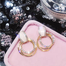 Pendientes clásicos de 3 colores para mujer, aretes de concha de oro rosa, círculos pequeños, brillantes, diamantes de imitación, joyería, bisutería, regalo 2024 - compra barato