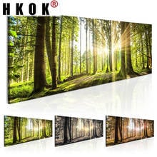 HKOK Abstract Canva Painting Poster Print 1 Piece Green Tree Forest Landscape Natural Fresh Sunshine Wall Art Picture Home Decor 2024 - buy cheap