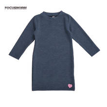 FOCUSNORM-vestido ajustado hasta la rodilla para niña, Jersey gris de manga larga con estampado de corazón, 1-7 años, Otoño e Invierno 2024 - compra barato