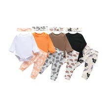 Conjuntos de ropa para niñas recién nacidas, Tops de manga larga de Color sólido, Pantalones estampados informales, diadema, trajes de ropa infantil, 3 piezas 2024 - compra barato