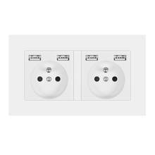 French Standard Power Socket with USB, Double Outlet AC 110~250V 16A Flame Retardant PC Panel 146mm*86mm Wall Electrical Socket 2024 - buy cheap