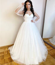 Polka-Dot Wedding Dress A-Line O-Neck Illusion Lantern Sleeve Button Floor Length Sweep Train Bride Gown Custom Made 2021 2024 - buy cheap