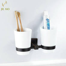 Soporte para vasos y vasos de latón macizo montado en la pared, base cuadrada de cerámica, para baño, negro, B61 2024 - compra barato